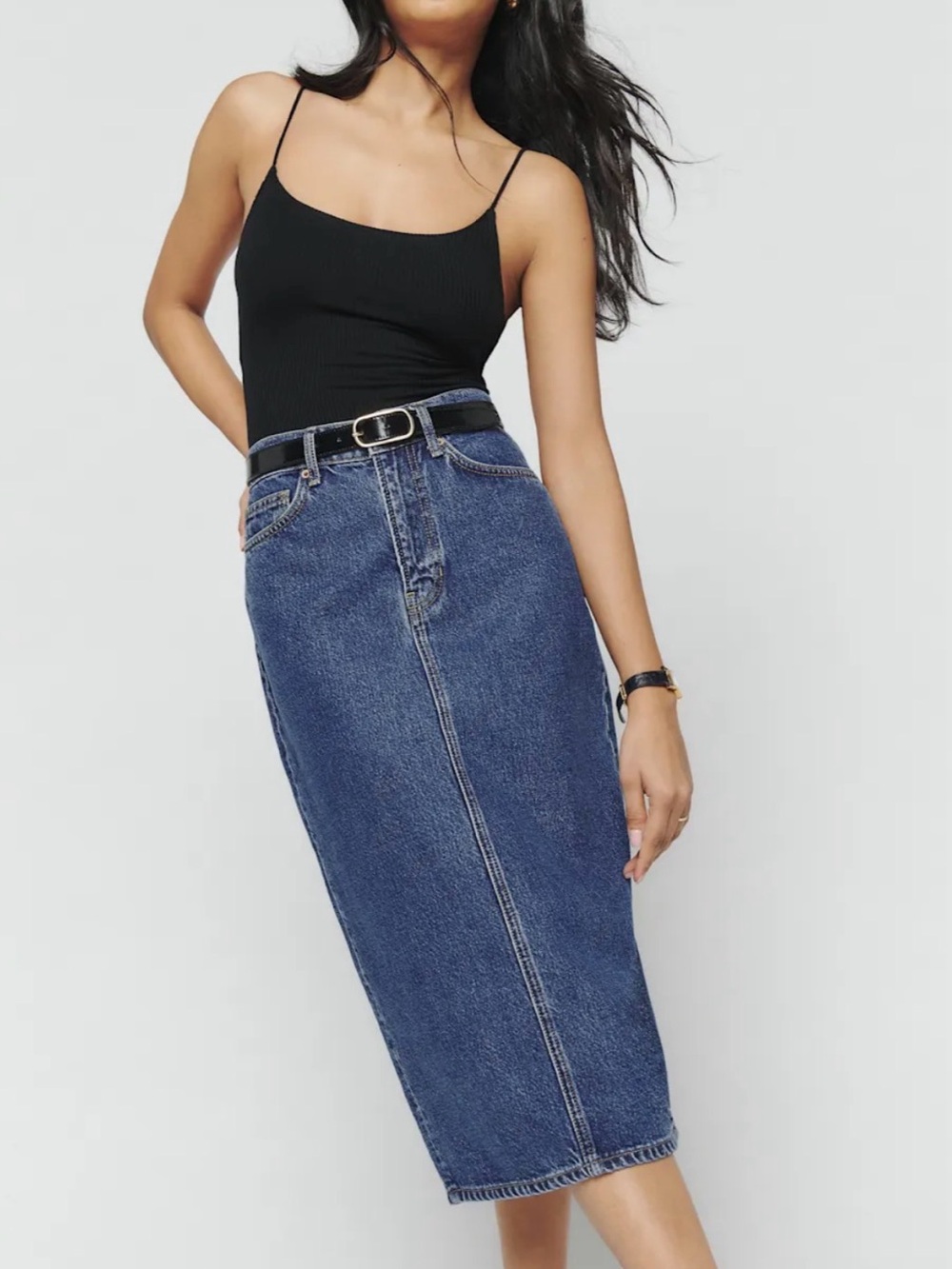 Reformation Jayde High Rise Denim Midi Skirt